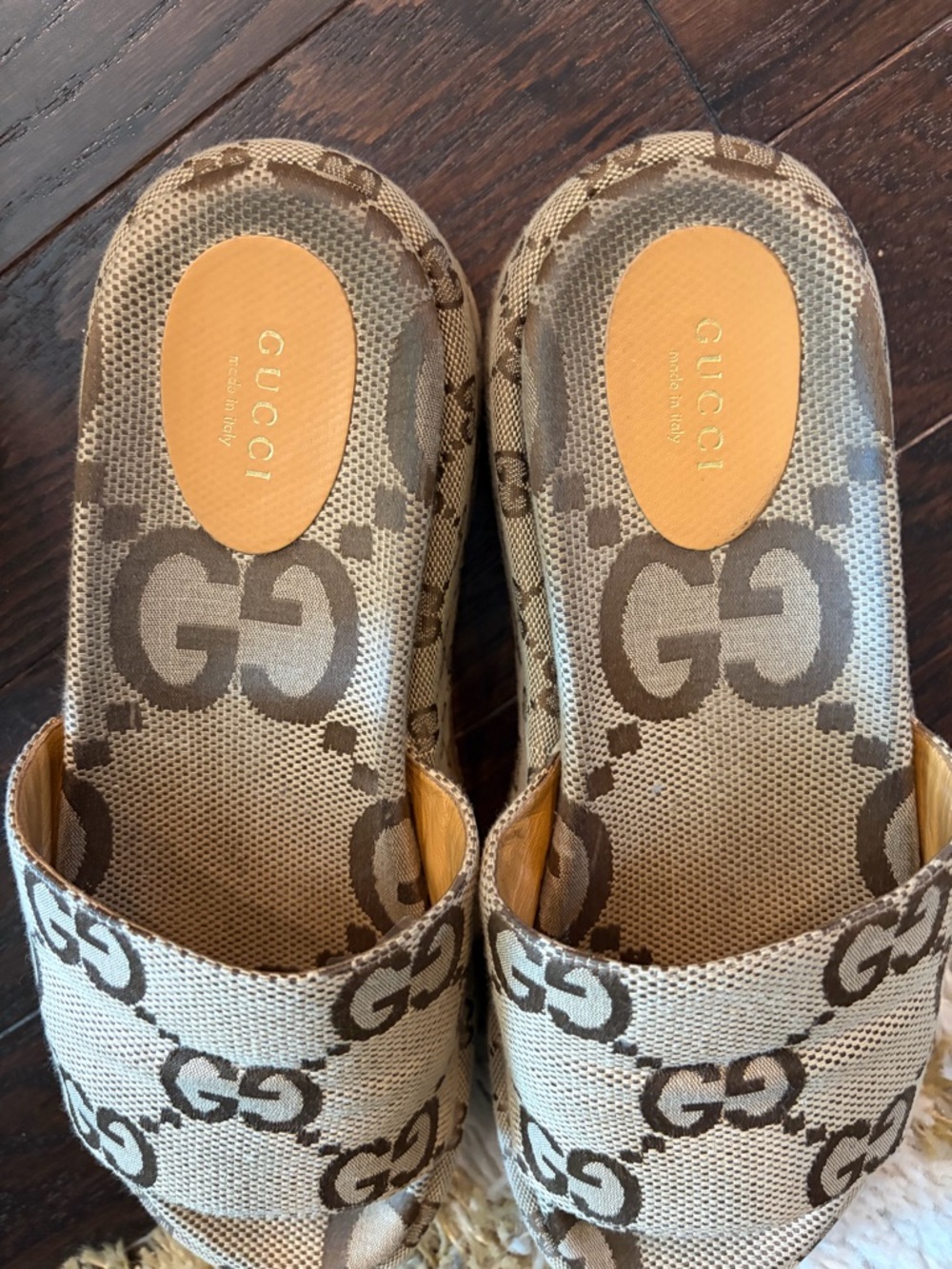Gucci Camel/Ebony Macro GG Canvas Slides - Picture 5 of 5
